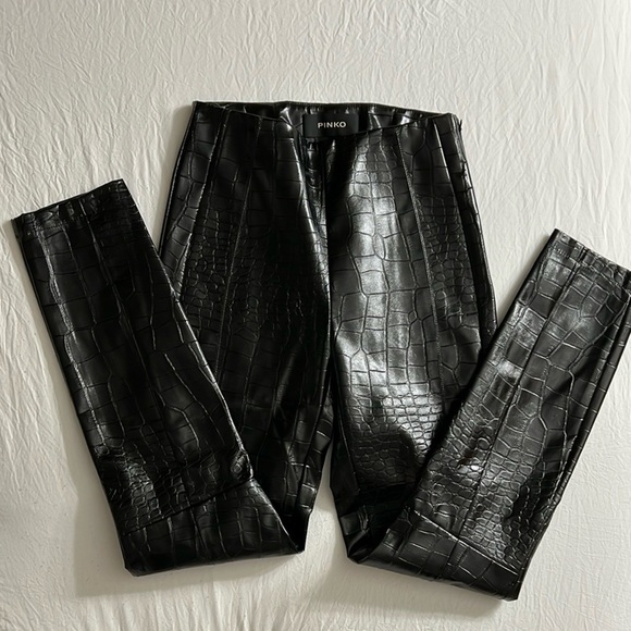 Pinko Pants - NWOT Pinko Black  Faux Leather Croc-Embossed Pants